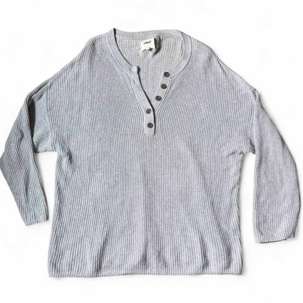 Women’s Light Gray Ribbed Henley Sweater